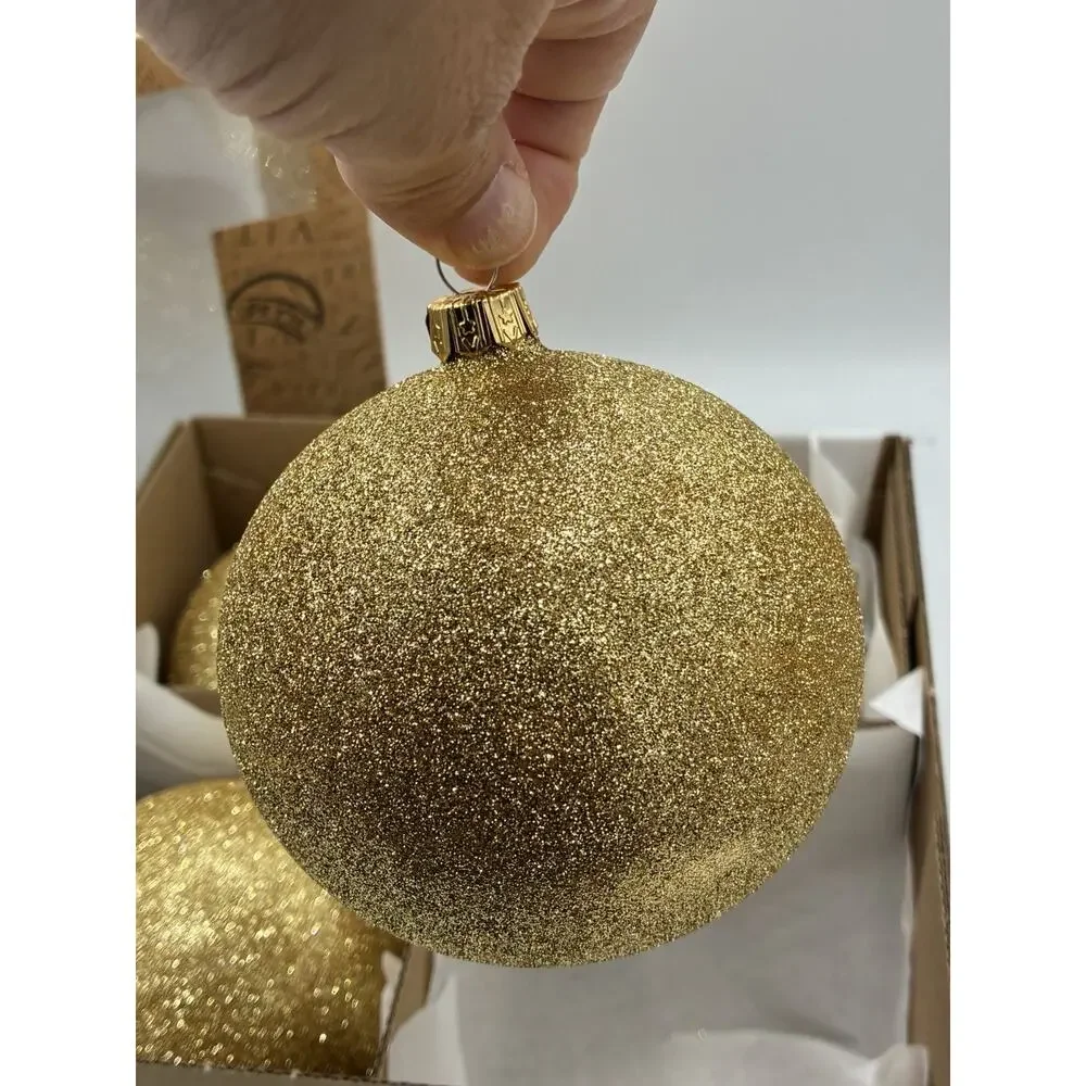 Vitbis Poland Glass Christmas Ornaments Set/4 Gold Glitter Balls